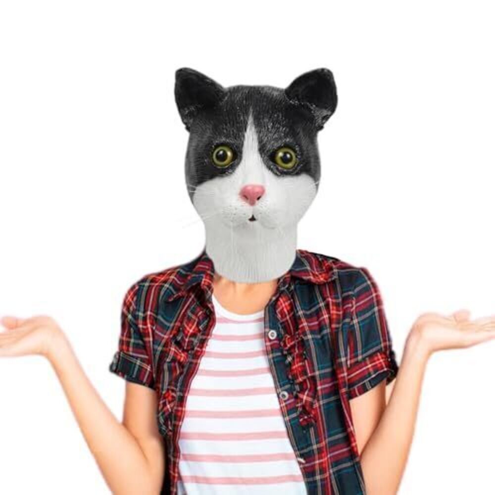 2225 Halloween Funny Cute Cat Head Mask for Adult,Realistic Latex Cosplay